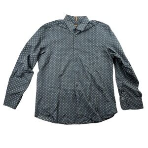 BOSS Mens XL Navy Geometric Print Button Front Shirt Long Sleeve